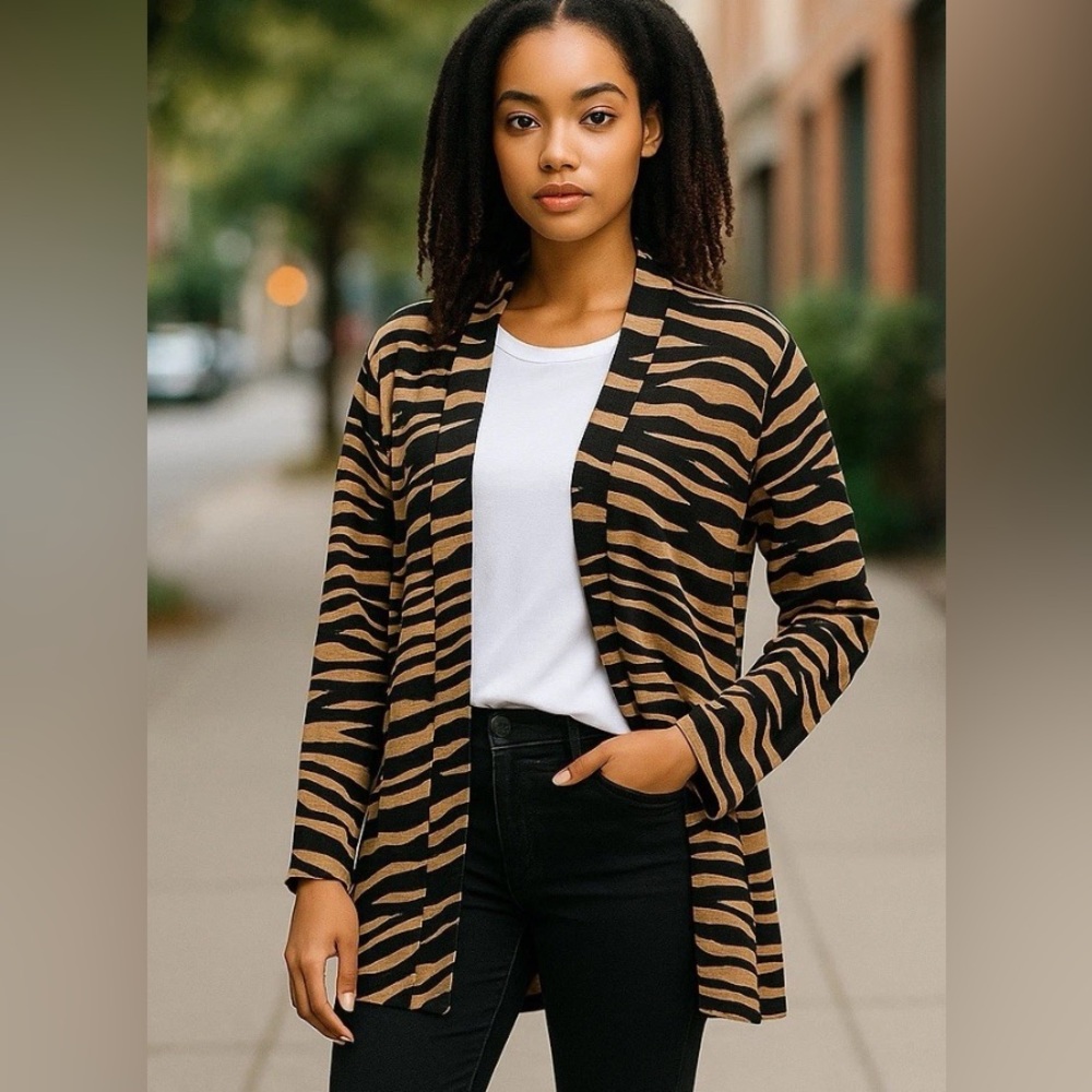 JM Collection Zebra Print Sweater Cardigan
